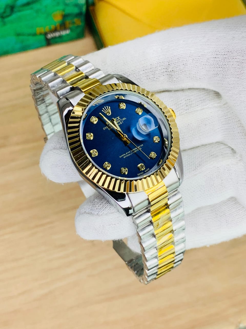 RLX AAA Premium Watch for Men | Two-Tone Chain with Blue Date Dial