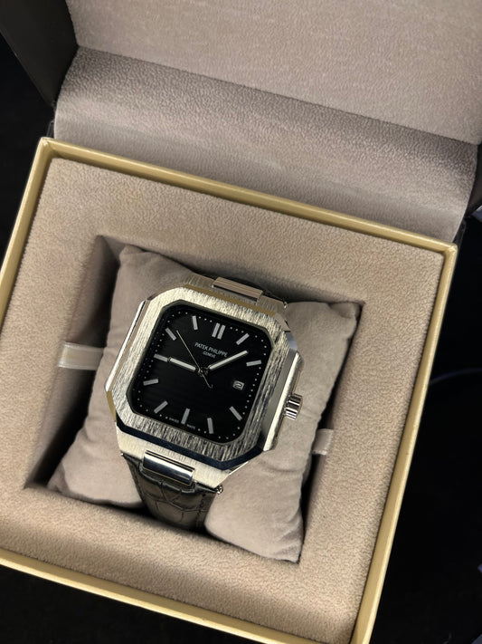 Patek Philippe Cubitus – Men's Watch | Black Dial with Date | Black Leather Strap