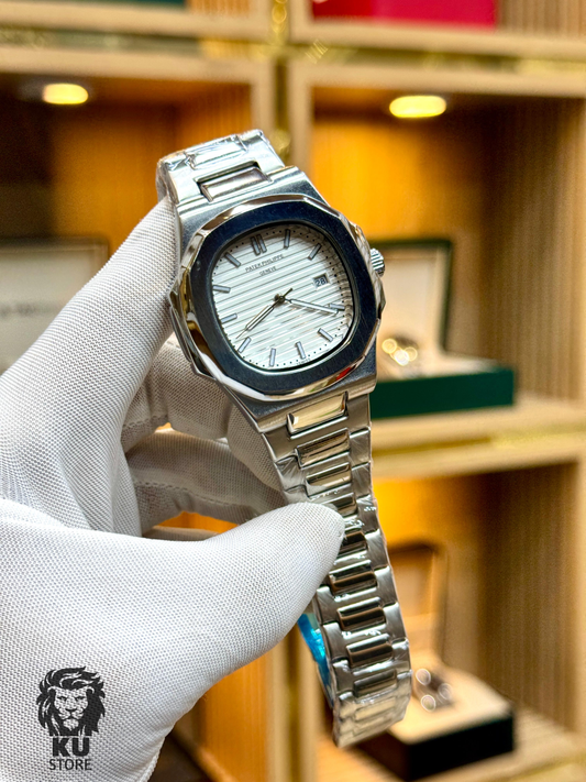 Patek Philippe Quartz Watch White Dial Steel Chain Men’s Premium Timepiece
