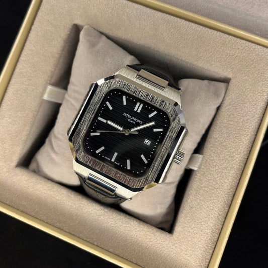 Patek Philippe Cubitus – Men's Watch | Black Dial with Date | Black Leather Strap