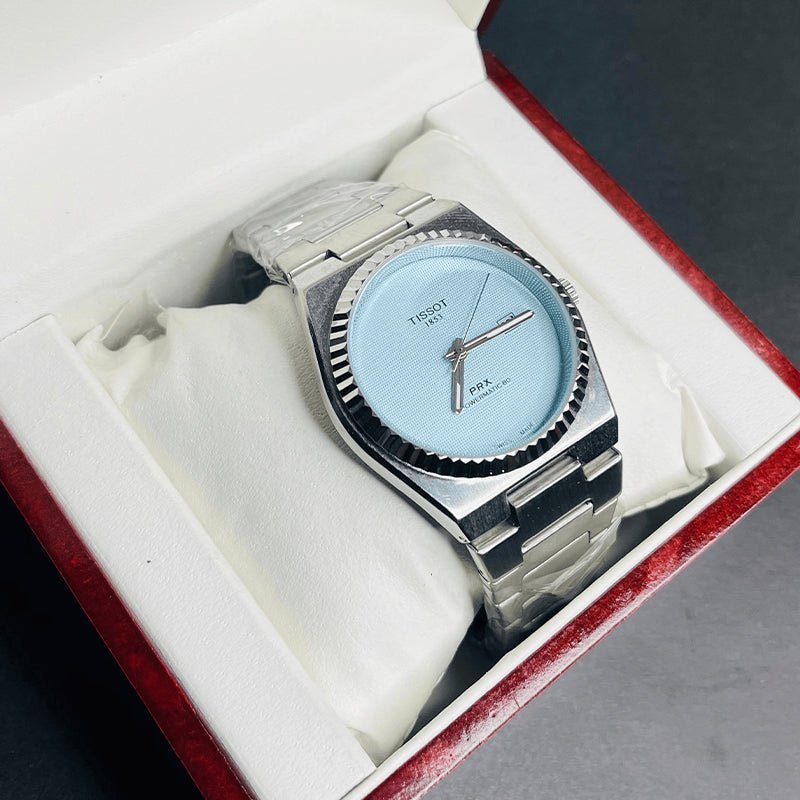 Tissot PRX Quartz Tiffany Blue Dial Silver Chain Premium Watch for Men