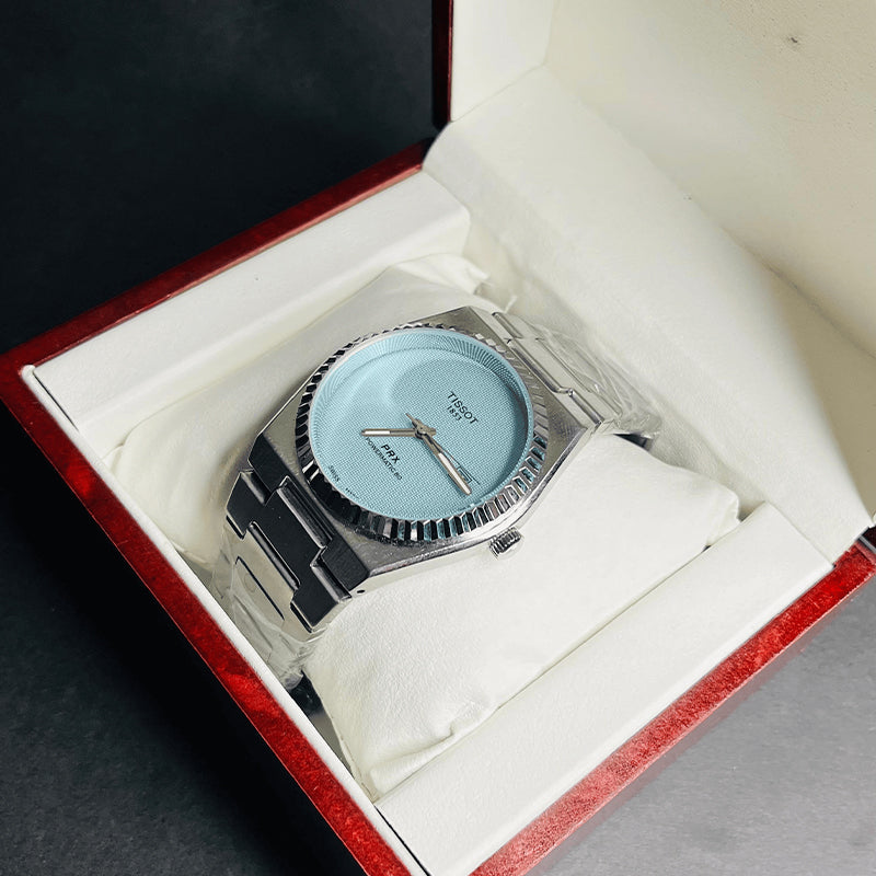 Tissot PRX Quartz Tiffany Blue Dial Silver Chain Premium Watch for Men