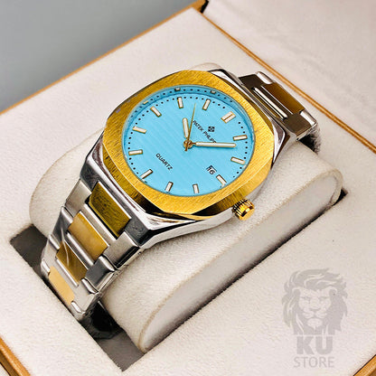Patek Philippe Men's Luxury Quartz Watch – Date Dial & Stainless Steel Two-tone Chain