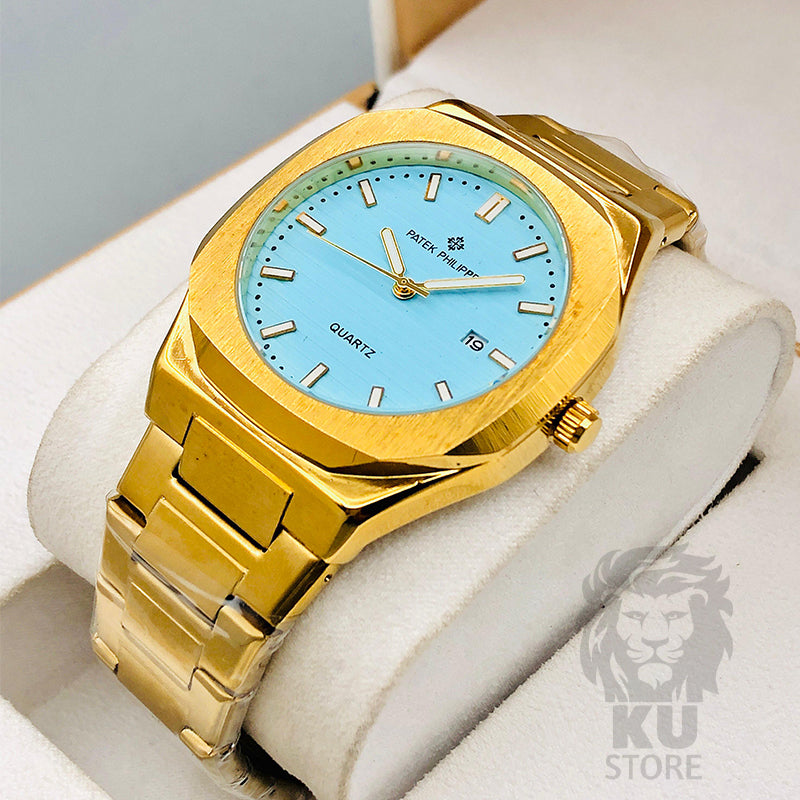 Patek Philippe Men's Luxury Quartz Watch – Date Dial & Stainless Steel Chain