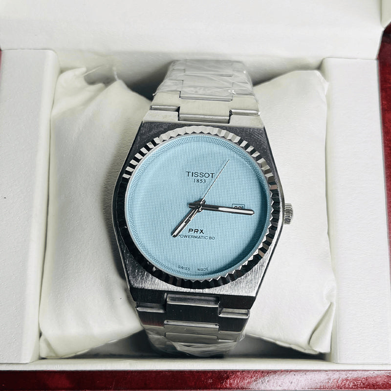 Tissot PRX Quartz Tiffany Blue Dial Silver Chain Premium Watch for Men
