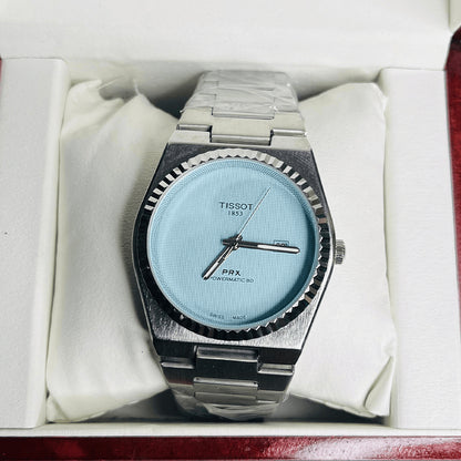 Tissot PRX Quartz Tiffany Blue Dial Silver Chain Premium Watch for Men