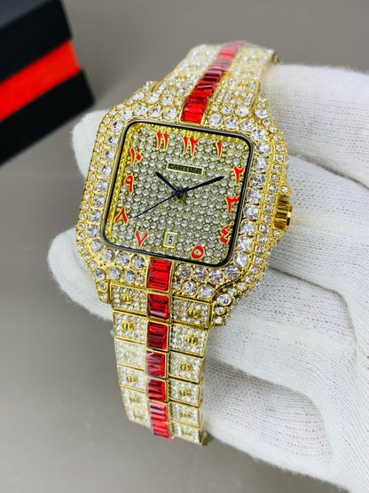 Cartier Iced-Out Classic | Gold Finish x Red Vibe With Date Feature