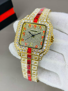 Cartier Iced-Out Classic | Gold Finish x Red Vibe With Date Feature