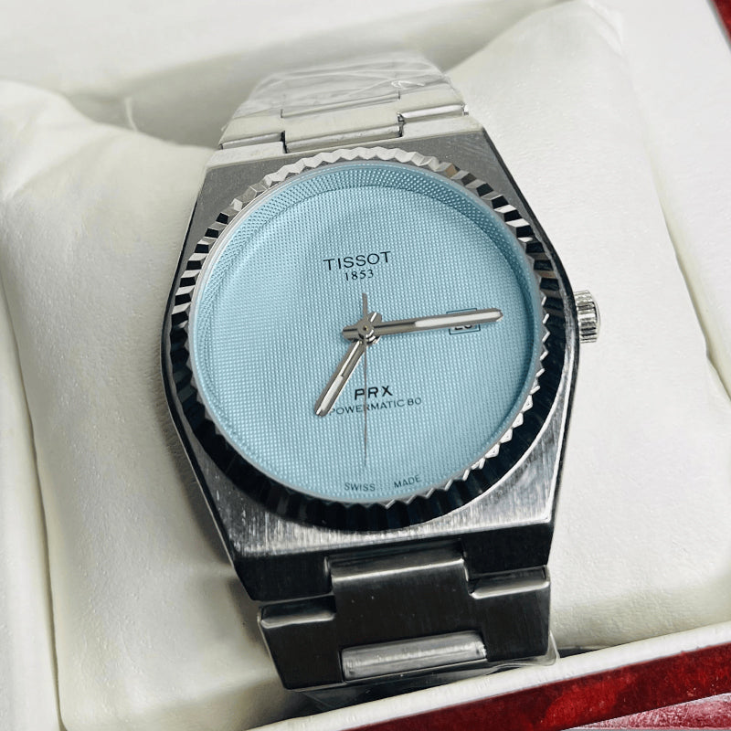 Tissot PRX Quartz Tiffany Blue Dial Silver Chain Premium Watch for Men