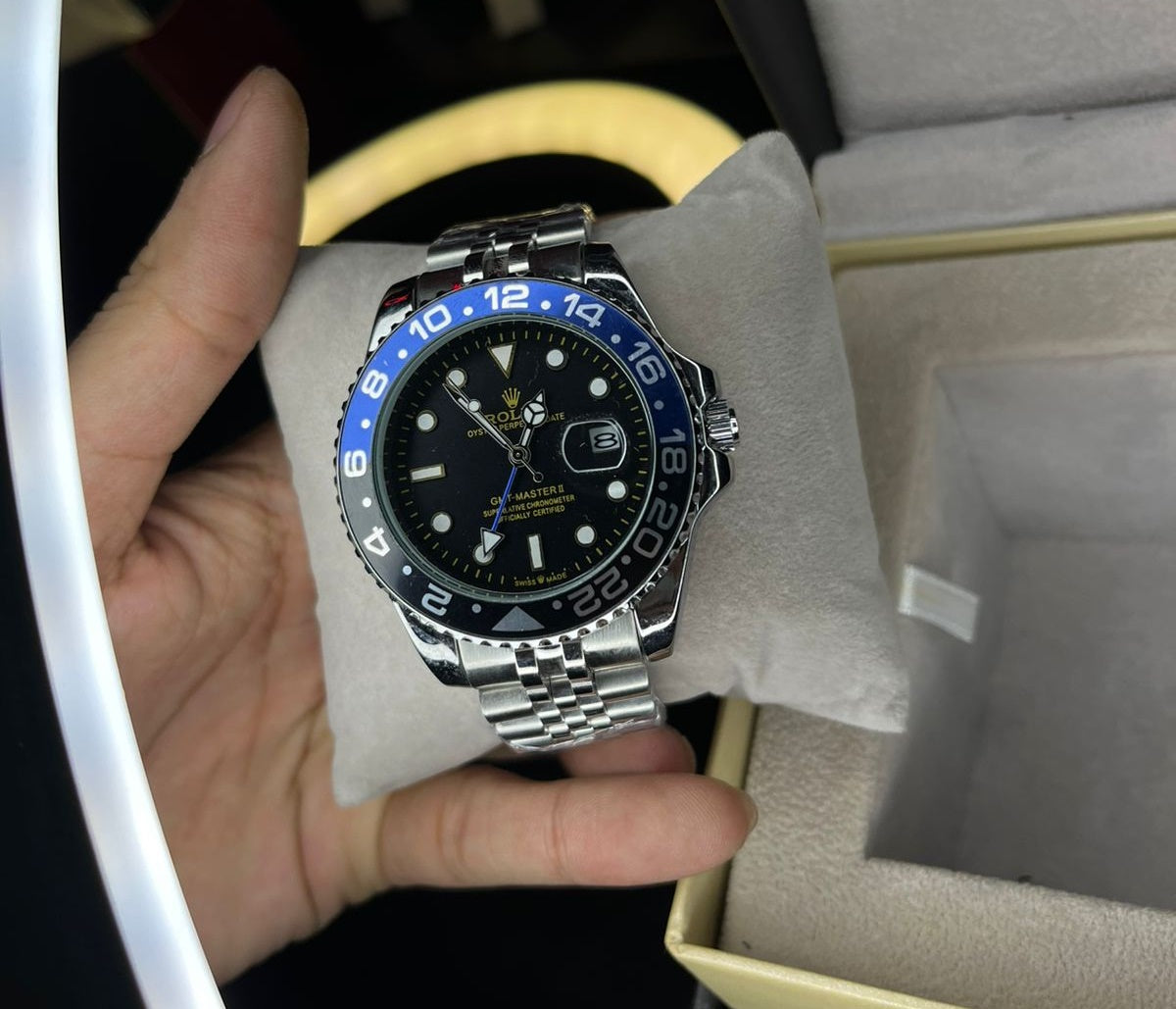 RLX GMT Master | 40mm Stainless Steel | Batman Bezel on Jubilee Chain