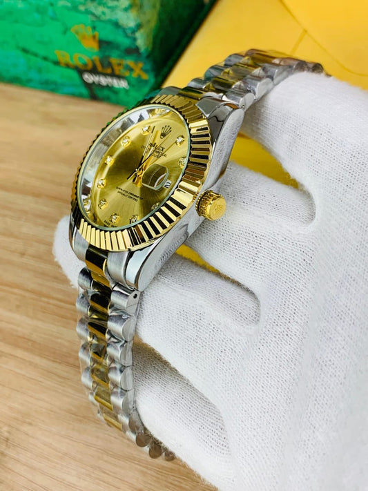 RLX Men’s Watch | Gold Dial & Two-Tone Stainless Steel Chain – AAA Quality