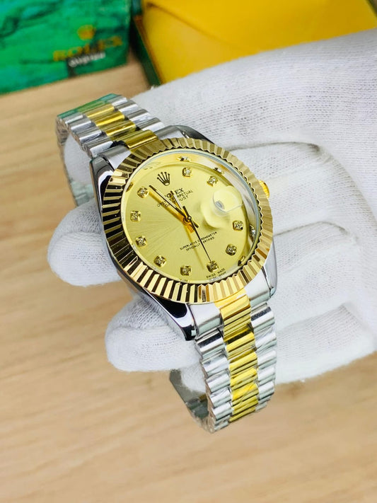 RLX Men’s Watch | Gold Dial & Two-Tone Stainless Steel Chain – AAA Quality