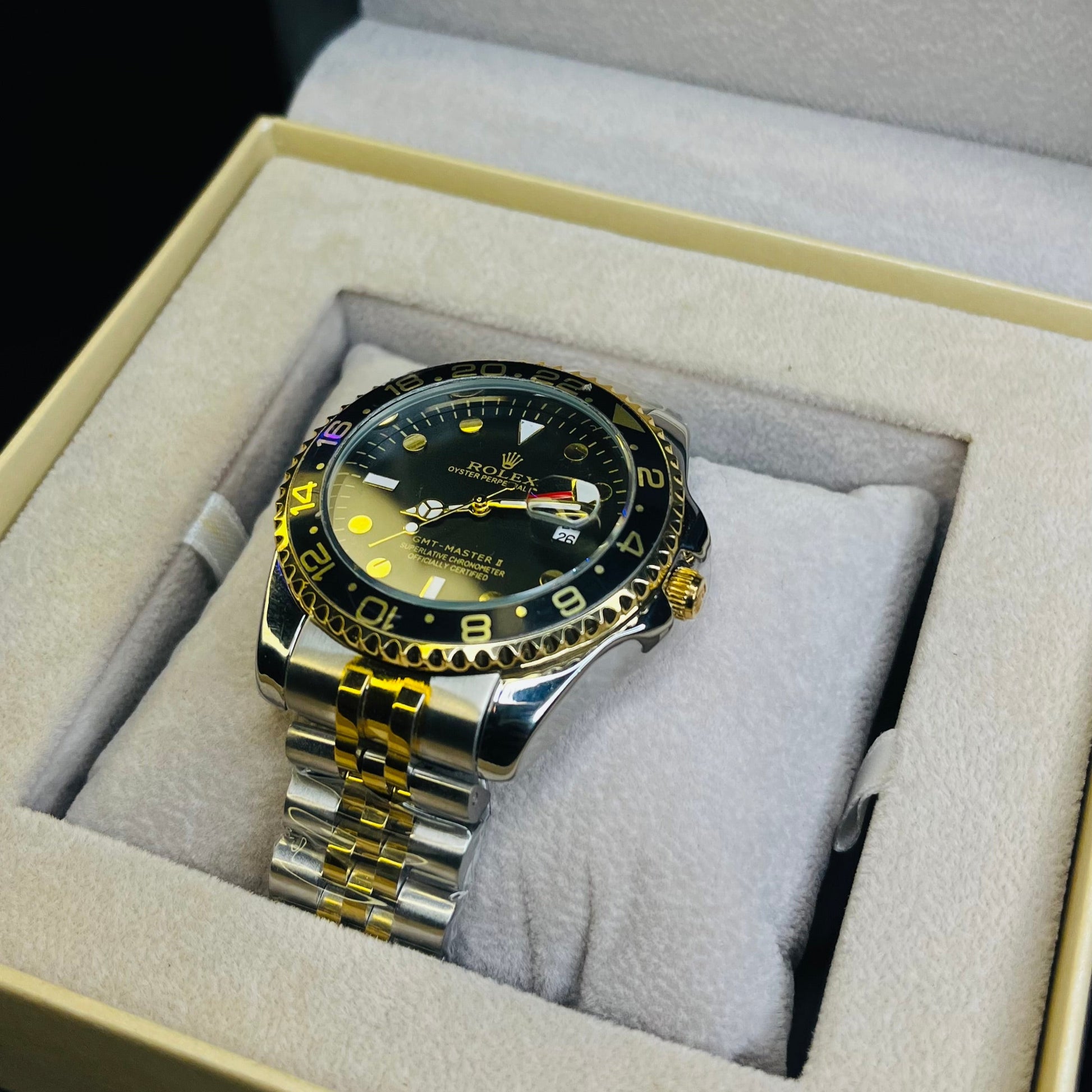 RLX GMT Master Men’s Quartz Watch – Two-tone Chain with Black Dial