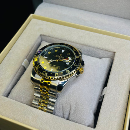RLX GMT Master Men’s Quartz Watch – Two-tone Chain with Black Dial
