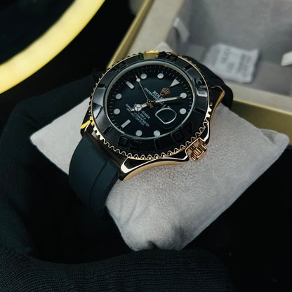 RLX Yacht Master  Men’s Quartz Watch with Silicone Strap & Rotating Bezel