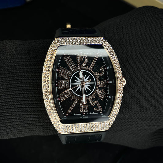 Frank Muller Iced Black Dial Black Hybrid Strap Luxury Men’s Watch