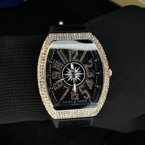 Frank Muller Iced Black Dial Black Hybrid Strap Luxury Men’s Watch