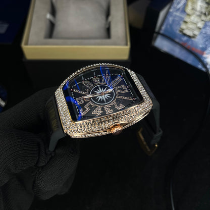 Frank Muller Iced Black Dial Black Hybrid Strap Luxury Men’s Watch