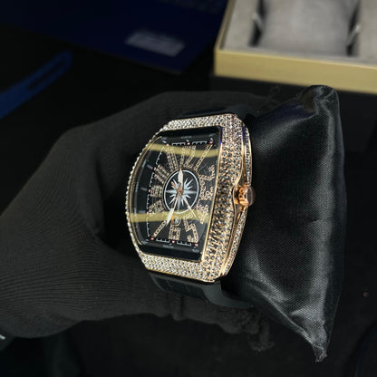 Frank Muller Iced Black Dial Black Hybrid Strap Luxury Men’s Watch