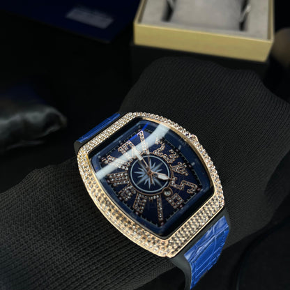 Frank Muller Iced Blue Dial Blue Hybrid Strap Luxury Men’s Watch