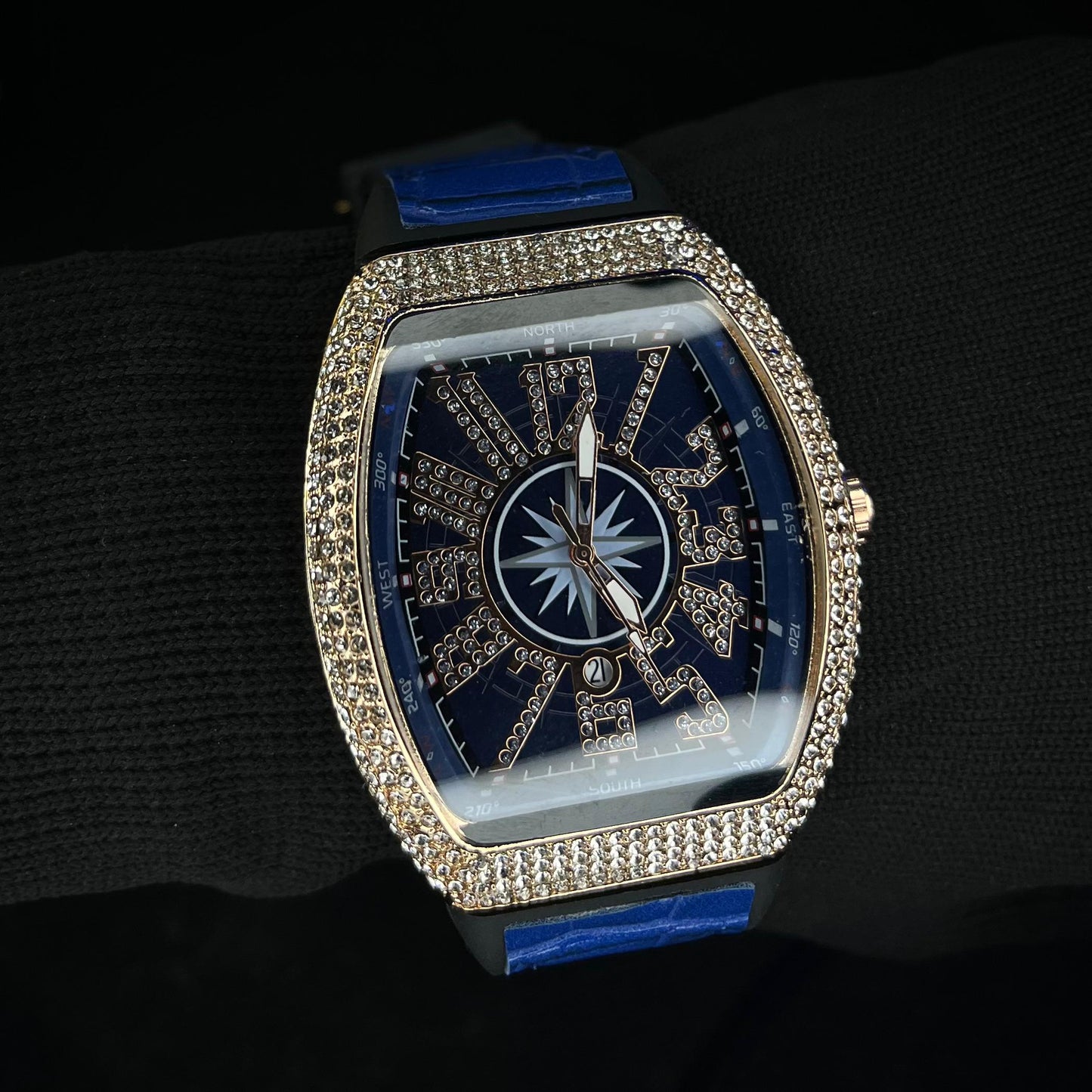 Frank Muller Iced Blue Dial Blue Hybrid Strap Luxury Men’s Watch