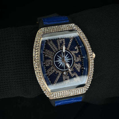 Frank Muller Iced Blue Dial Blue Hybrid Strap Luxury Men’s Watch