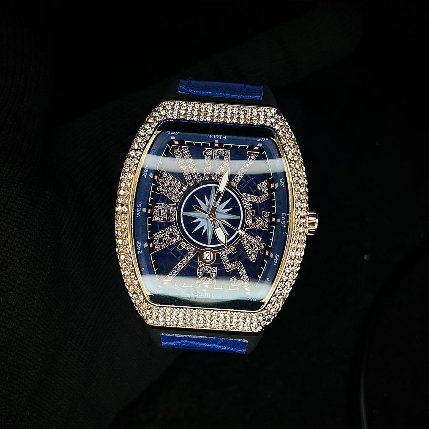 Frank Muller Iced Blue Dial Blue Hybrid Strap Luxury Men’s Watch