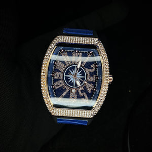 Frank Muller Iced Blue Dial Blue Hybrid Strap Luxury Men’s Watch
