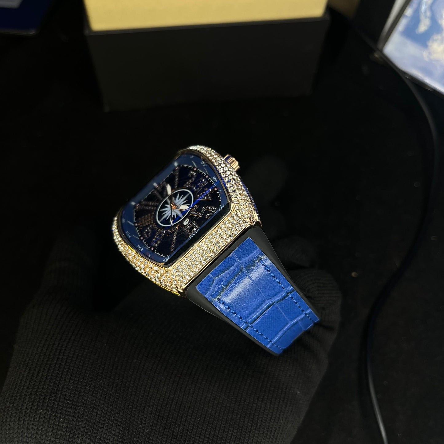 Frank Muller Iced Blue Dial Blue Hybrid Strap Luxury Men’s Watch
