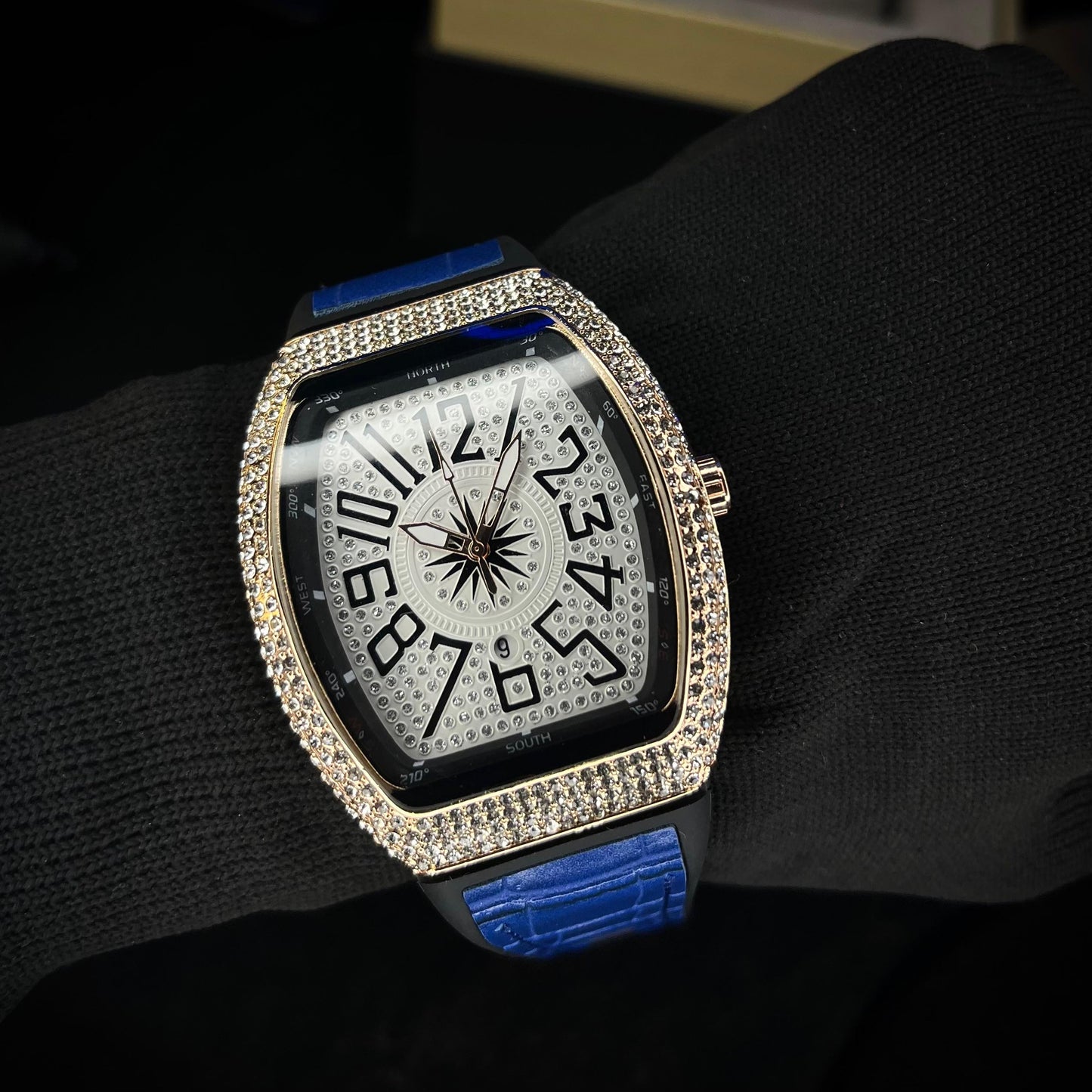 Frank Muller Iced Silver Dial Blue Hybrid Strap Luxury Men’s Watch