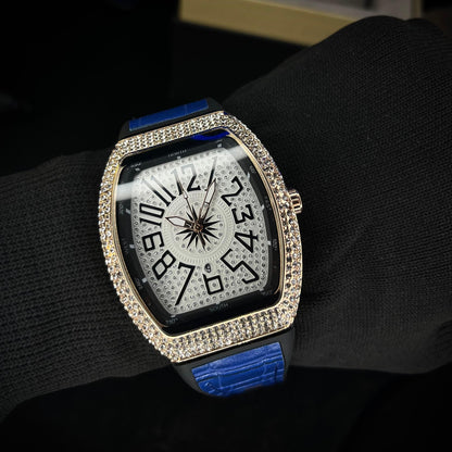 Frank Muller Iced Silver Dial Blue Hybrid Strap Luxury Men’s Watch
