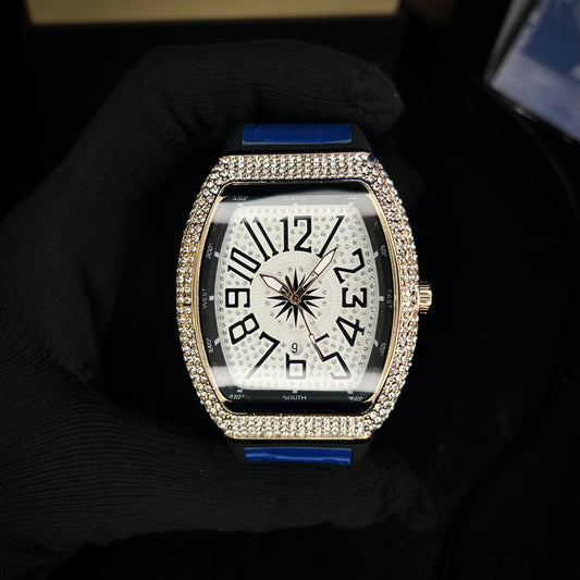 Frank Muller Iced Silver Dial Blue Hybrid Strap Luxury Men’s Watch