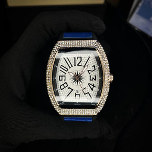 Frank Muller Iced Silver Dial Blue Hybrid Strap Luxury Men’s Watch