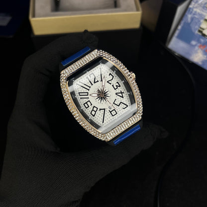 Frank Muller Iced Silver Dial Blue Hybrid Strap Luxury Men’s Watch