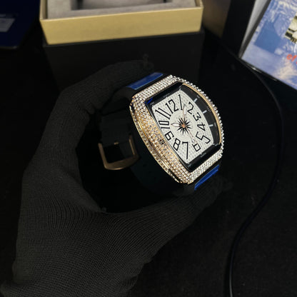 Frank Muller Iced Silver Dial Blue Hybrid Strap Luxury Men’s Watch