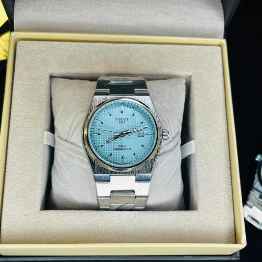 Tissot PRX Men's Quartz Silver Chain Tiffany Blue Dial  Premium 40MM Watch