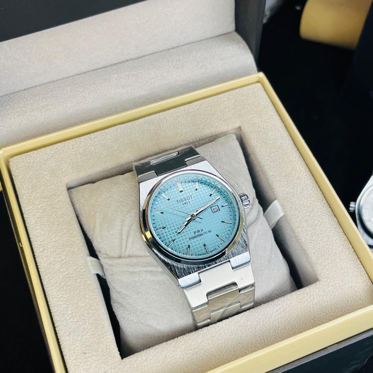 Tissot PRX Men's Quartz Silver Chain Tiffany Blue Dial  Premium 40MM Watch