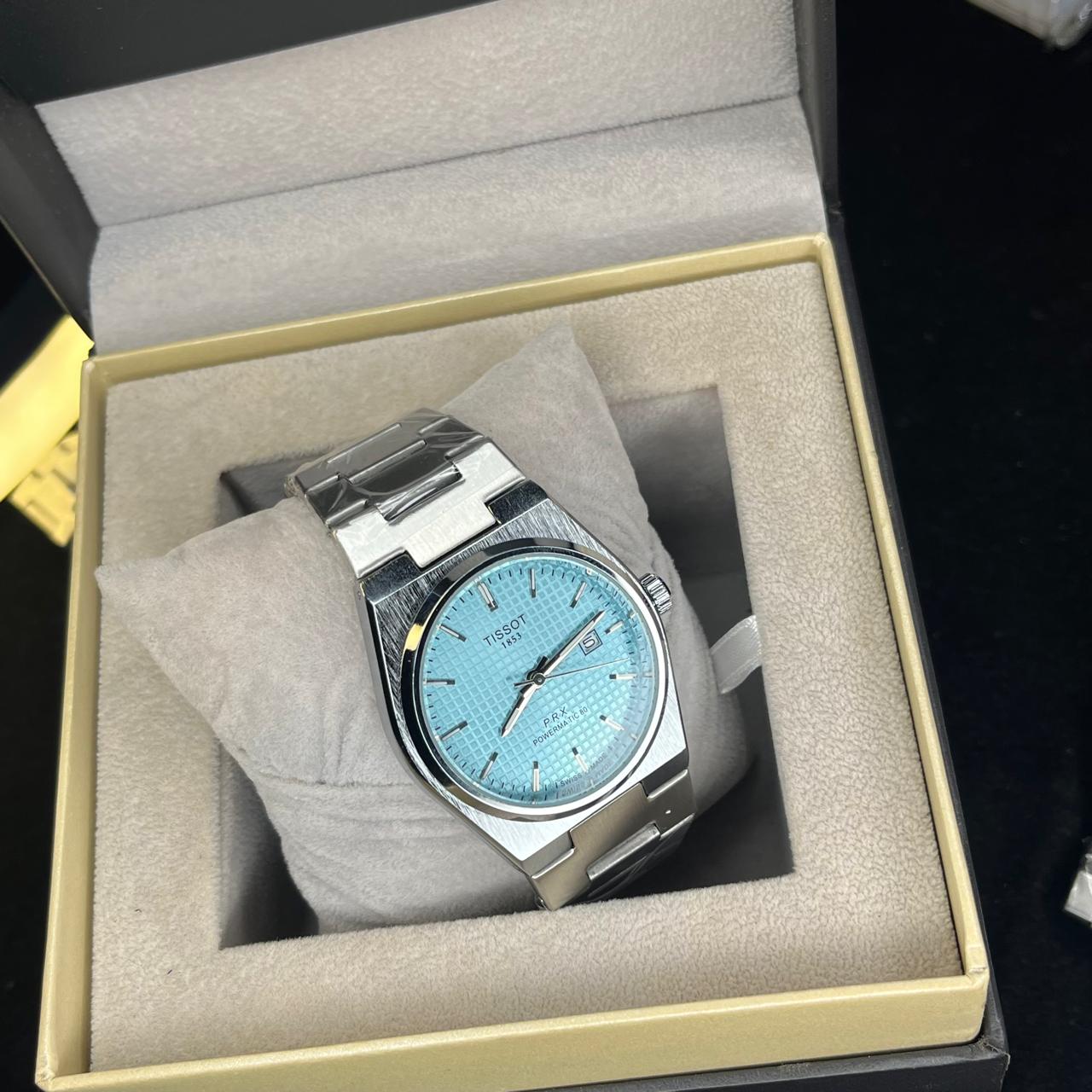 Tissot PRX Men's Quartz Silver Chain Tiffany Blue Dial  Premium 40MM Watch