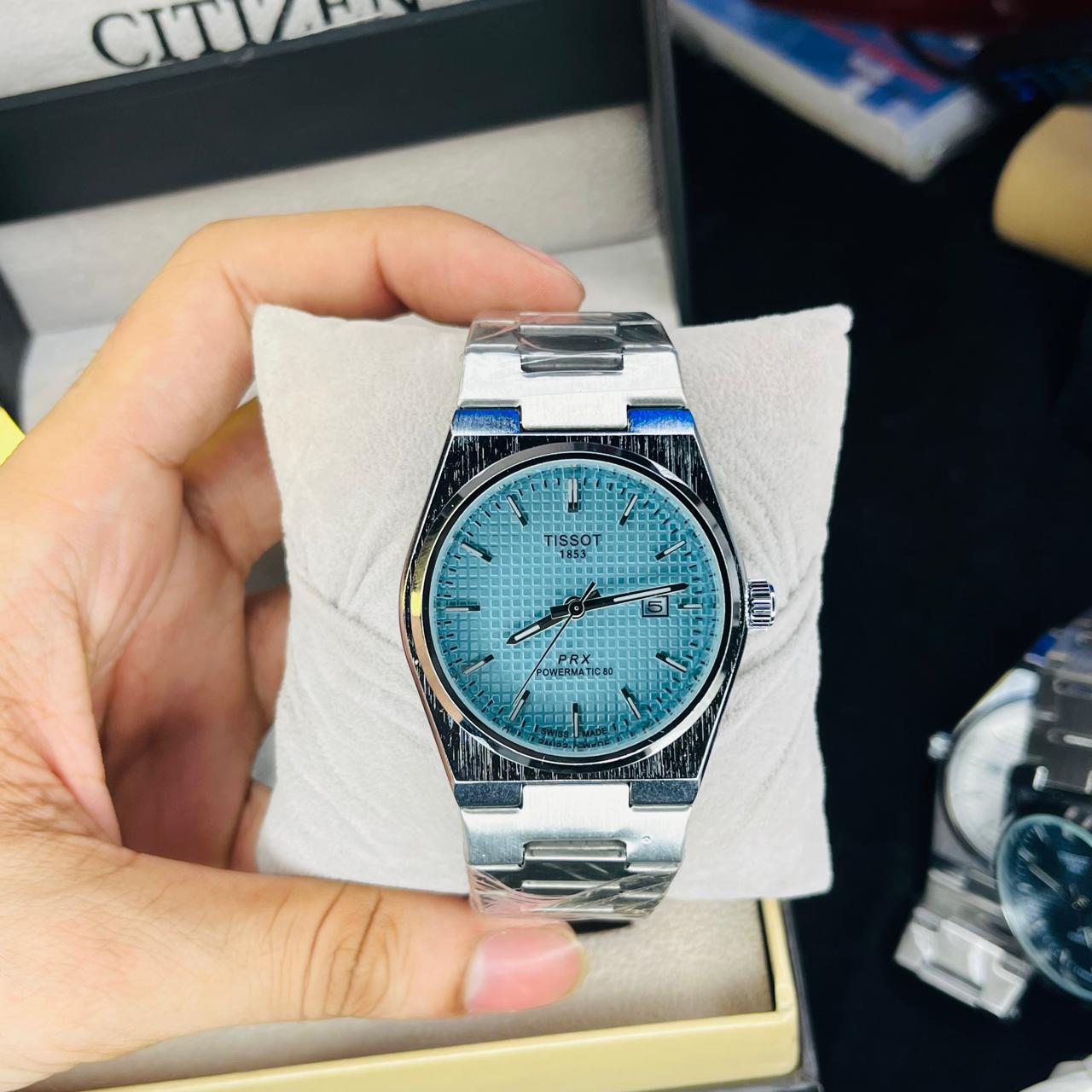 Tissot PRX Men's Quartz Silver Chain Tiffany Blue Dial  Premium 40MM Watch