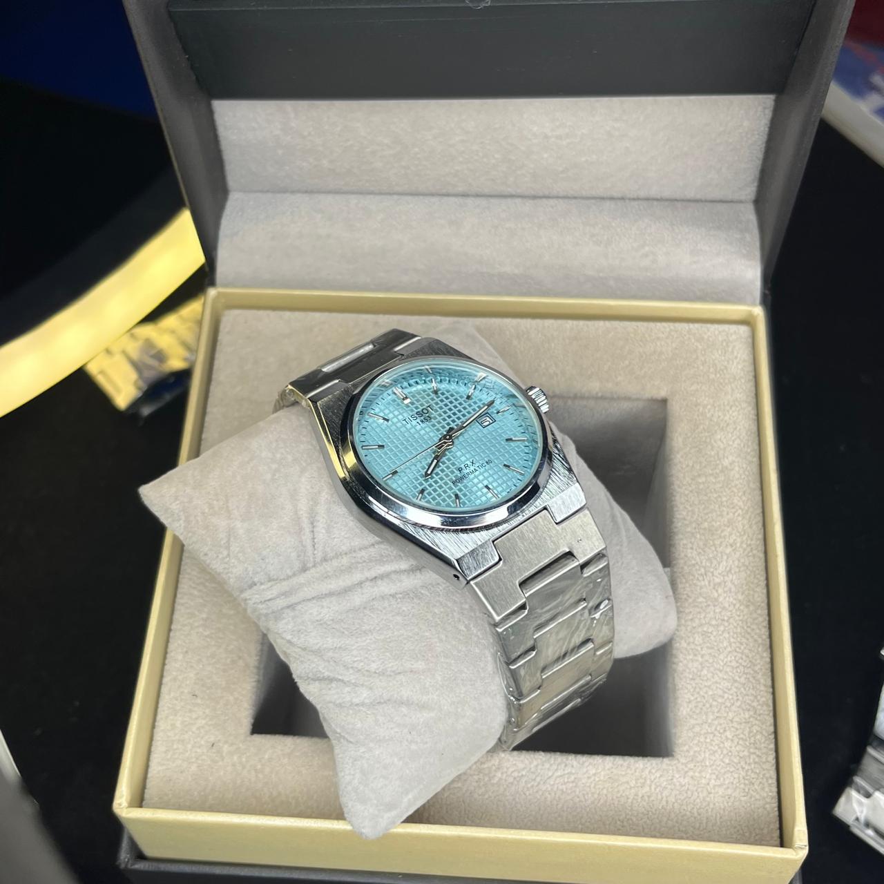 Tissot PRX Men's Quartz Silver Chain Tiffany Blue Dial  Premium 40MM Watch