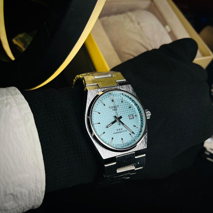 Tissot PRX Men's Quartz Silver Chain Tiffany Blue Dial  Premium 40MM Watch