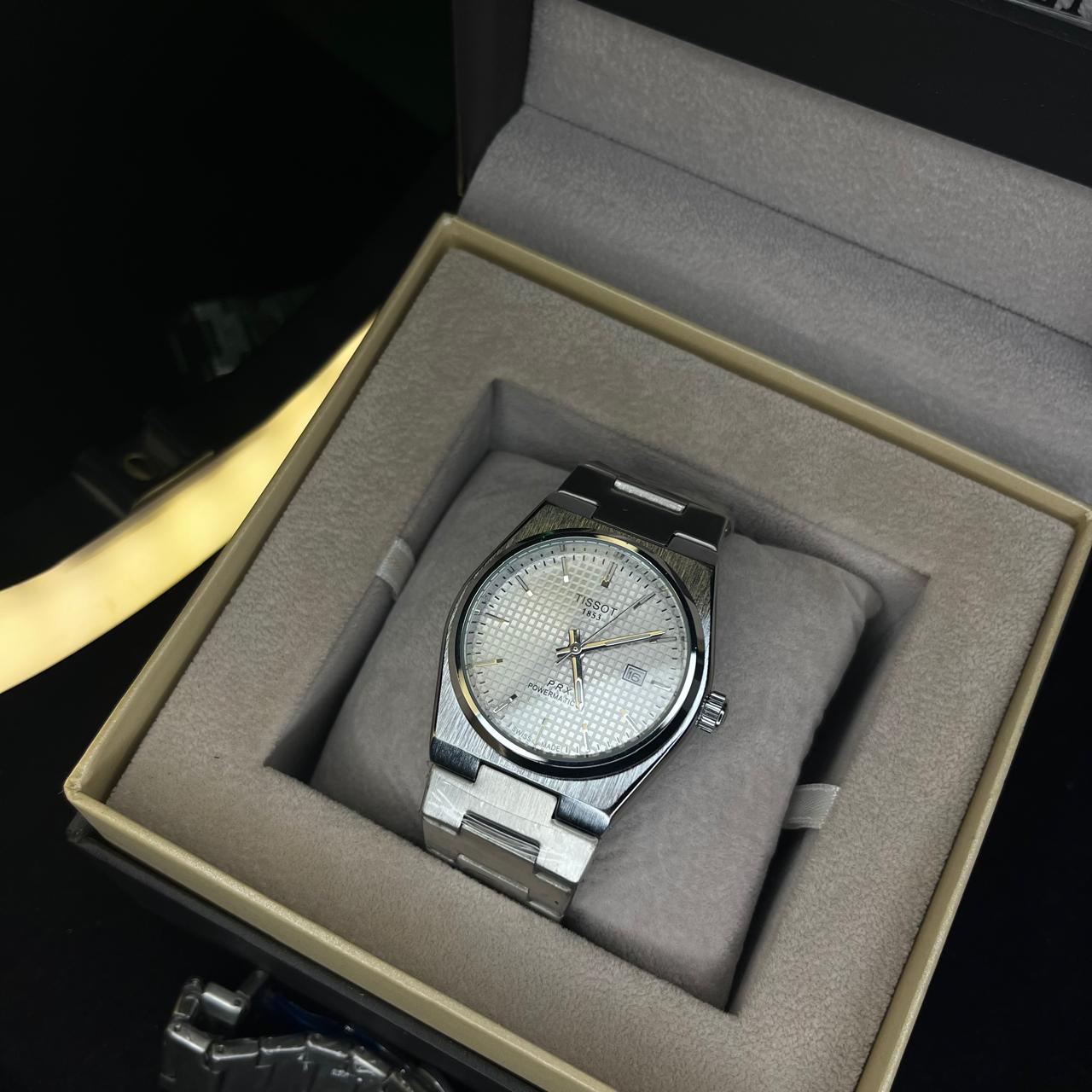 Tissot PRX Men's Quartz 40mm – White Dial, Date Display, Silver Chain