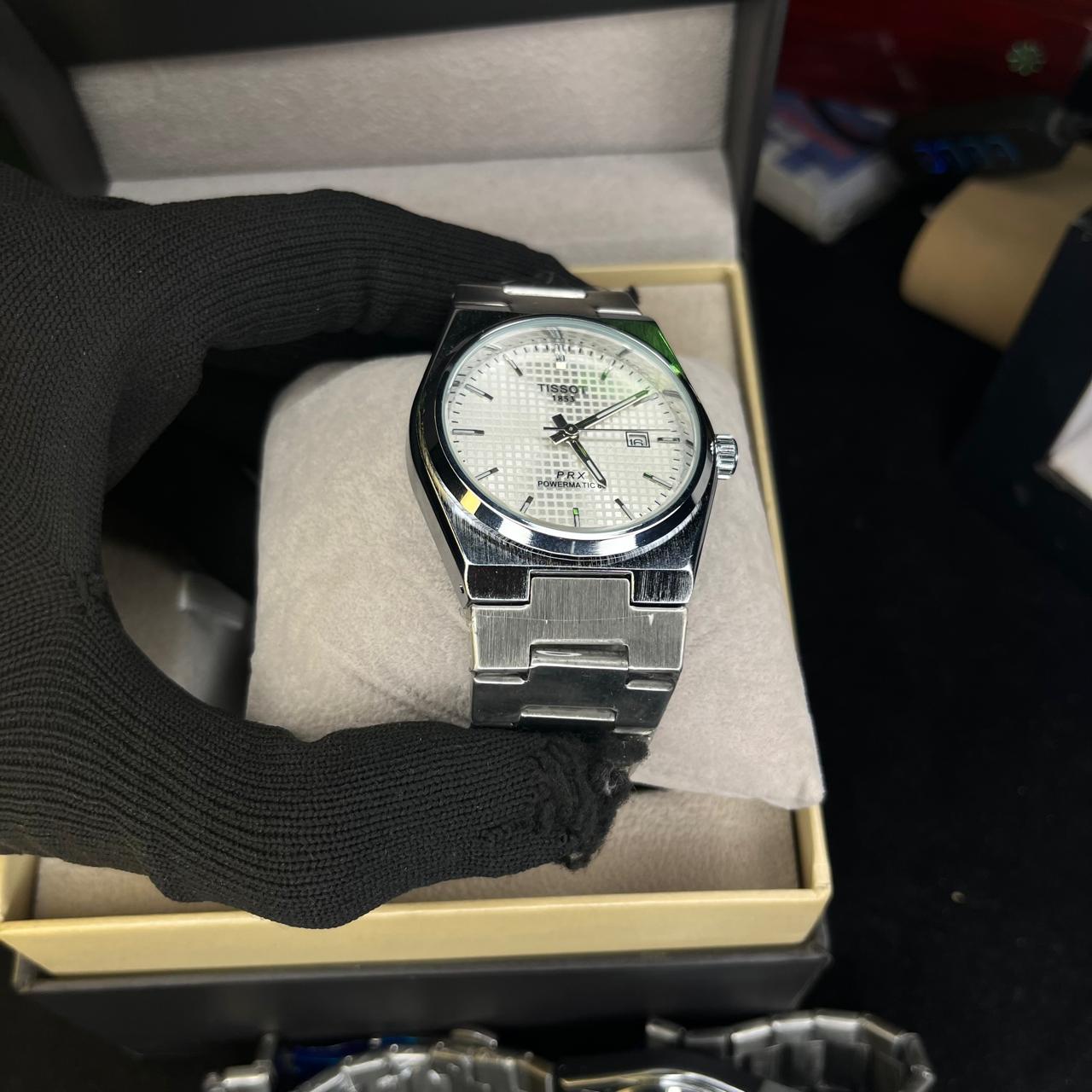 Tissot PRX Men's Quartz 40mm – White Dial, Date Display, Silver Chain