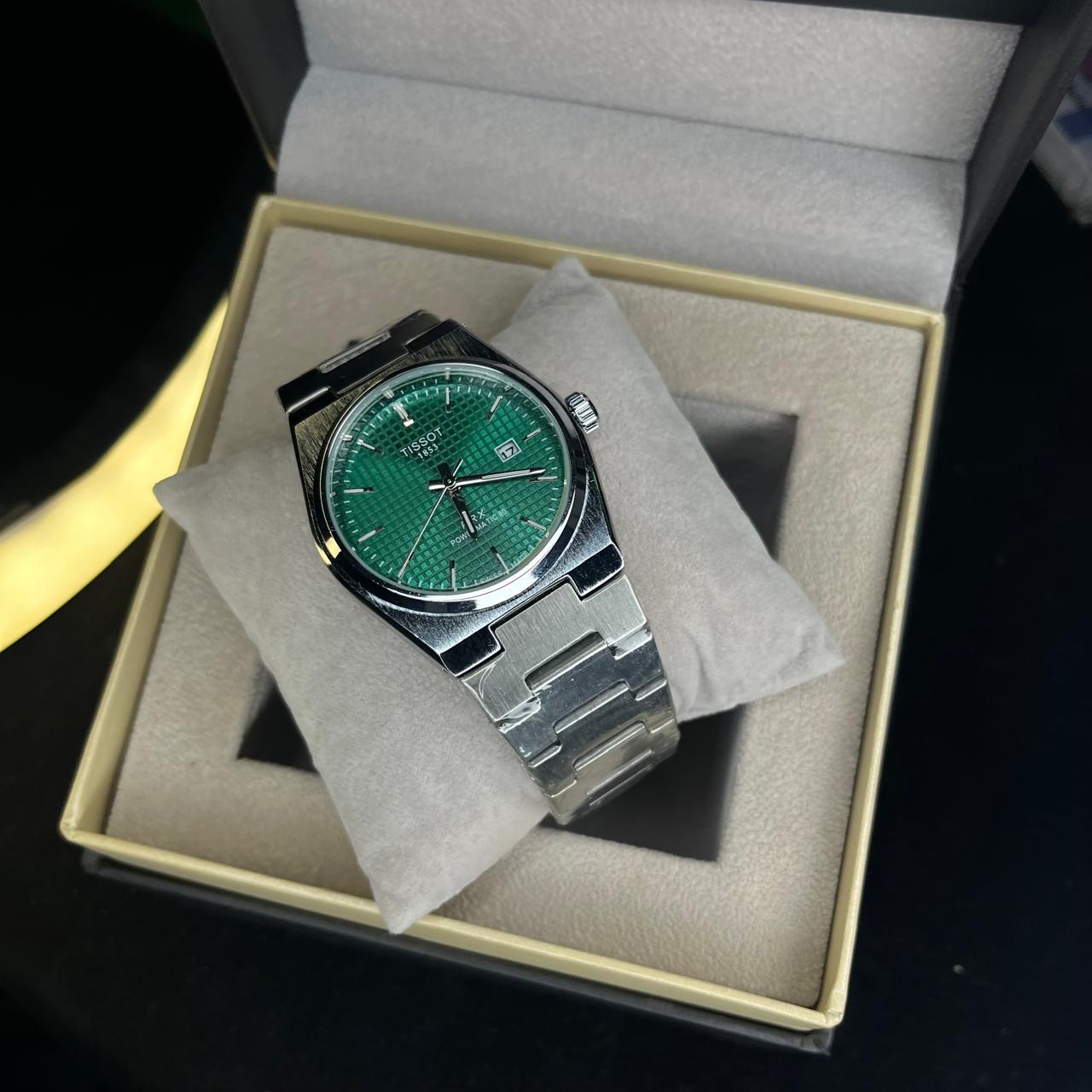 Tissot PRX Men's Quartz 40mm – Green Dial, Date Display, Silver Chain