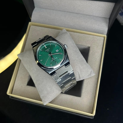 Tissot PRX Men's Quartz 40mm – Green Dial, Date Display, Silver Chain