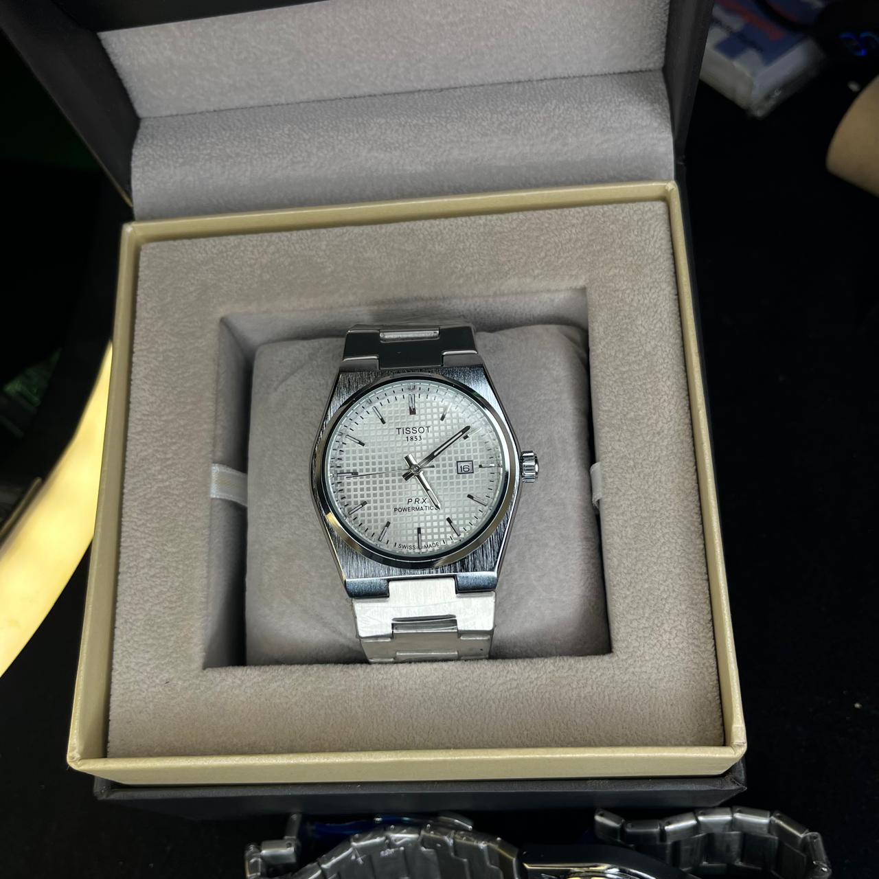 Tissot PRX Men's Quartz 40mm – White Dial, Date Display, Silver Chain