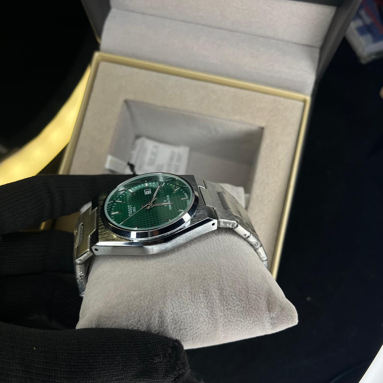 Tissot PRX Men's Quartz 40mm – Green Dial, Date Display, Silver Chain