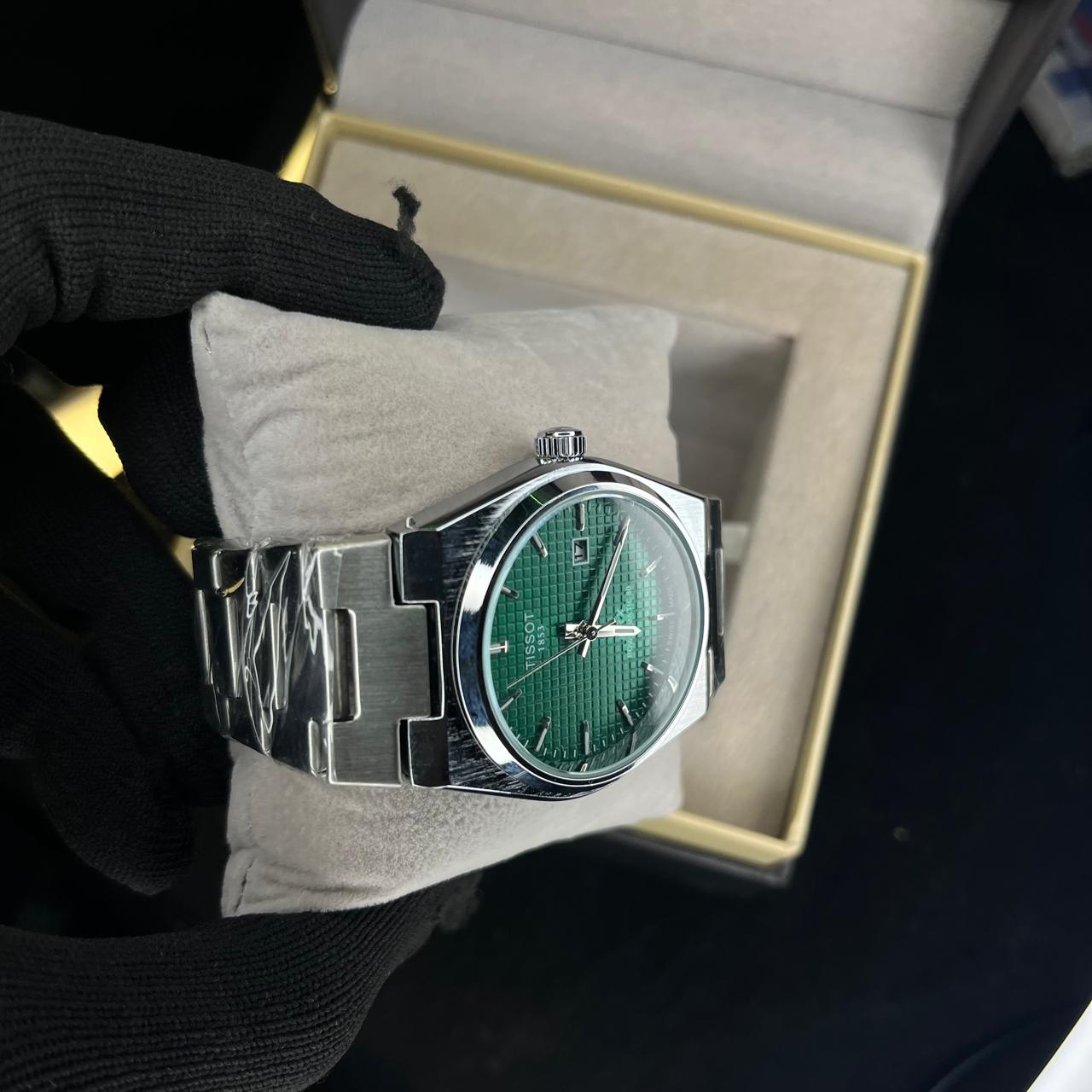 Tissot PRX Men's Quartz 40mm – Green Dial, Date Display, Silver Chain
