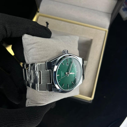 Tissot PRX Men's Quartz 40mm – Green Dial, Date Display, Silver Chain