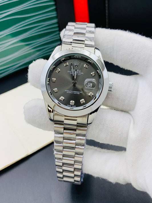 RLX AAA Premium Watch for Men | Silver Chain | Grey Date Dial